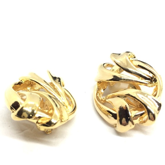 3/$30 VINTAGE 80S 90S GOLD TONE CLIP ON EARRINGS ABSTRACT TWIST OVAL RUNWAY - Picture 9 of 11